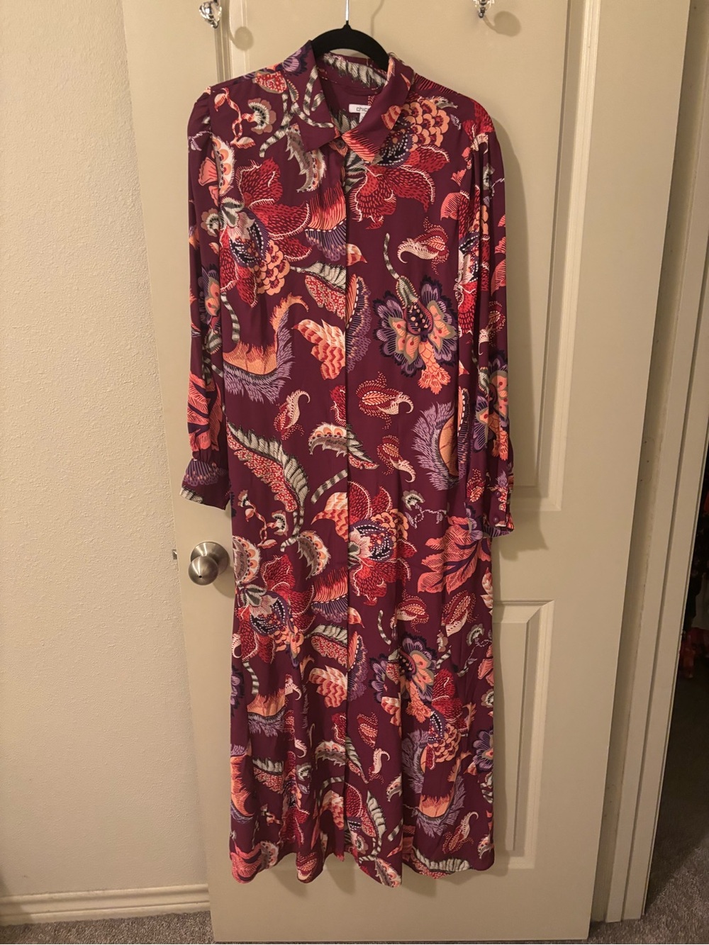 Chico's Plum Floral Button-Front Dress Size 14/XL, like new, modest, boho,beach